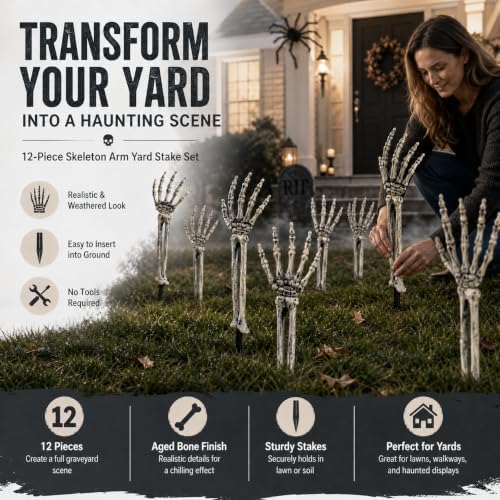 Halloween Decorations Outdoor, 12 Pcs Skeleton Arms Yard Stakes,17.7in
