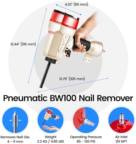 meite BW100 Pneumatic Nail Remover 9-16 Gauge Denailer for Pallet Recycling