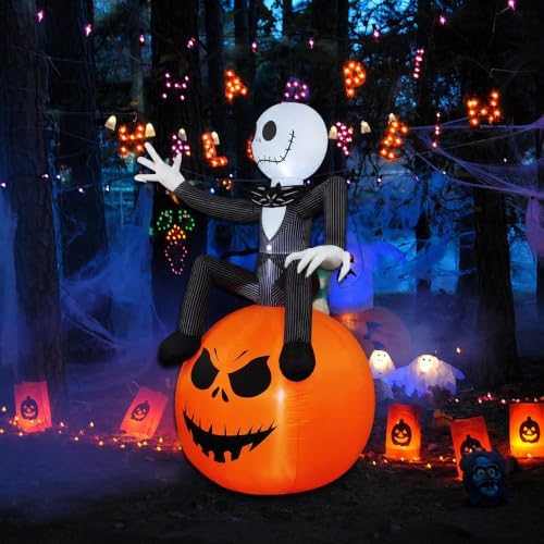 6Ft Inflatable Halloween Yard Decoration - Outdoor Blow Up Skeleton & Pum...