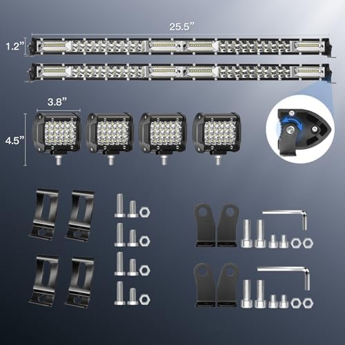 LED Light Bar Kits - 25 Inch Slim Light Bars with 4 Inch LED Pod Lights&W...