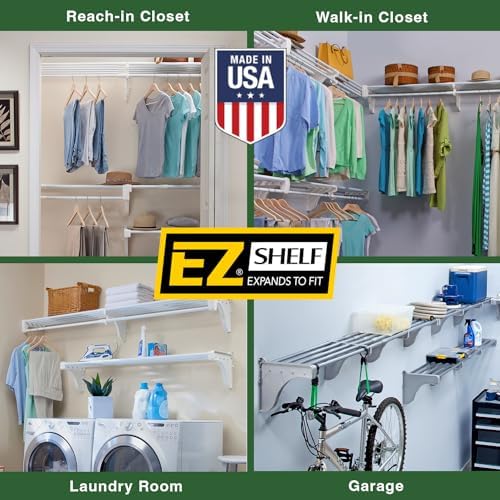 EZ Shelf - DIY Expandable Closet Shelf (NO Hanging Rod) - 40.5” to 73” - Whit...
