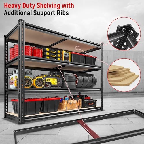 REIBII 2000LBS Storage Shelves,4-Tier Adjustable Garage Shelving for Pantry