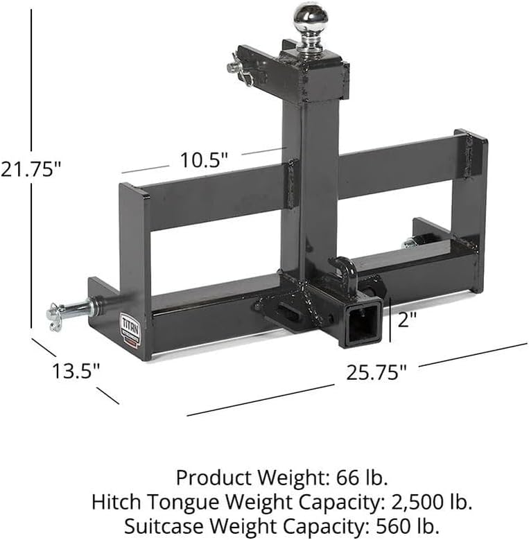 Titan Attachments Standard Series 3 Point Charcoal Tractor Drawbar with Suitc...