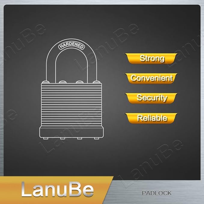 LanuBe Lock Laminated keyed Padlock, keyed Alike Locks, Normal Shackle (12 Pack)