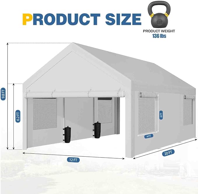 JAMFLY 12x20 ft Heavy Duty Carport