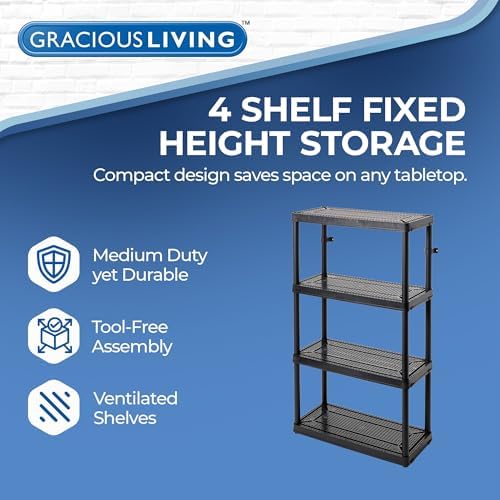 Gracious Living 4 Shelf Fixed Height Ventilated Medium Duty Storage Unit 14 x...