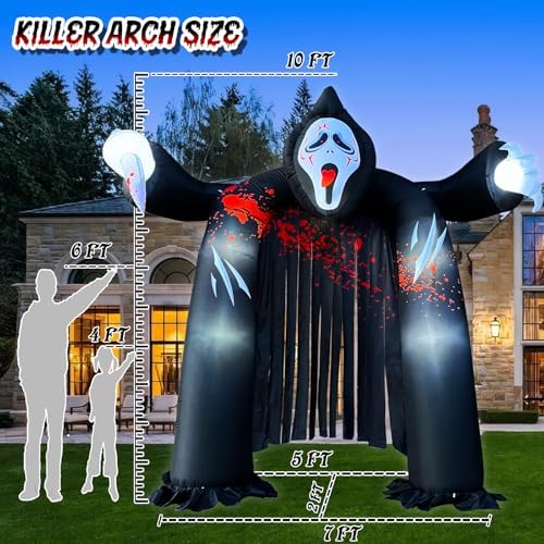 10 FT Halloween Inflatables Archway with Ghost and Build-in LEDs, Blow Up Yar...