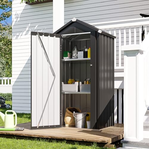 Aoxun Vertical Outdoor Storage Cabinet 2.5’x2’ with Floor & Shelves Black