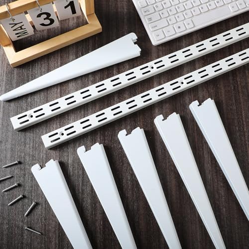 Colingmill 8 Pcs White Twin Rail Upright Wall Shelving System 25 Inch with Ad...