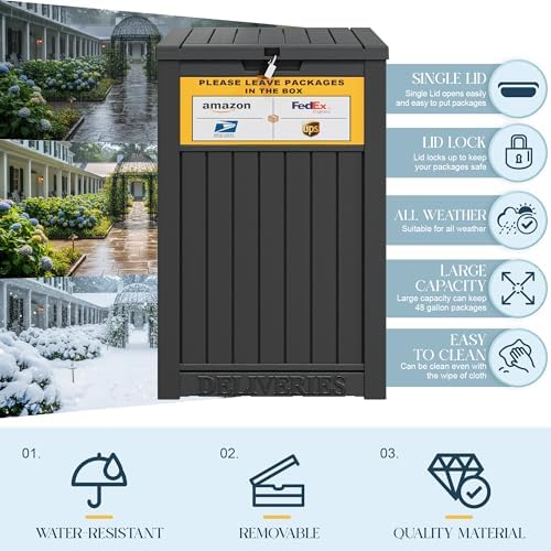 Package Delivery Box for Outside, Outdoor Storage Box, Classic Black