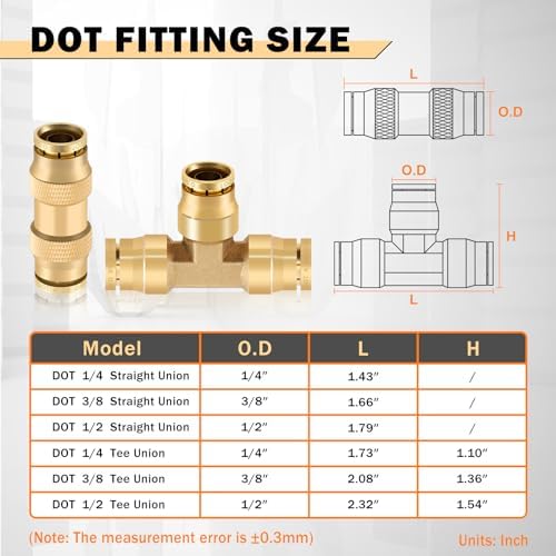 CheeMuii 35PCS Brass DOT Air Line Fittings Kit DOT Push Lock Air Fittings