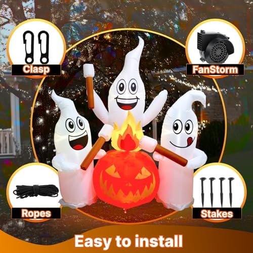6 FT Halloween Inflatable Ghosts Roasting Marshmallows