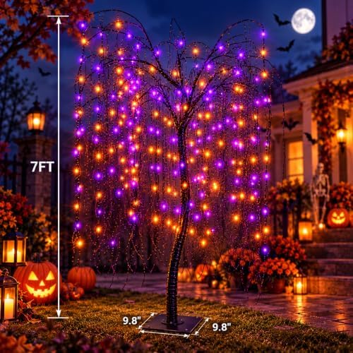 LIGHTSHARE 7 Feet Halloween Willow Tree, 256 LED Lights for Home, Festival, N...
