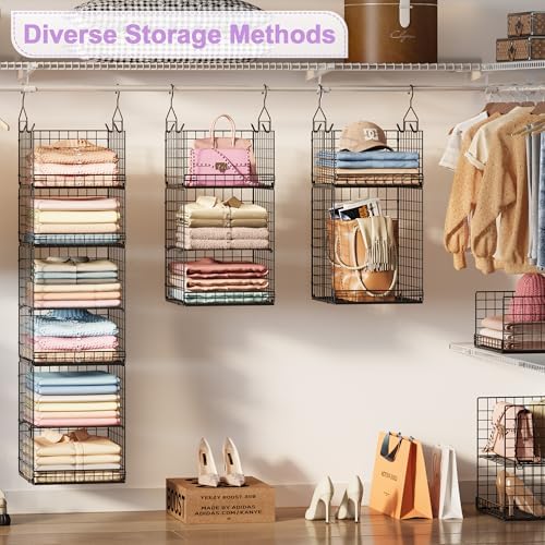 6 Tier Hanging Closet Organizers and Storage Stackable Hanging Closet Shelves...