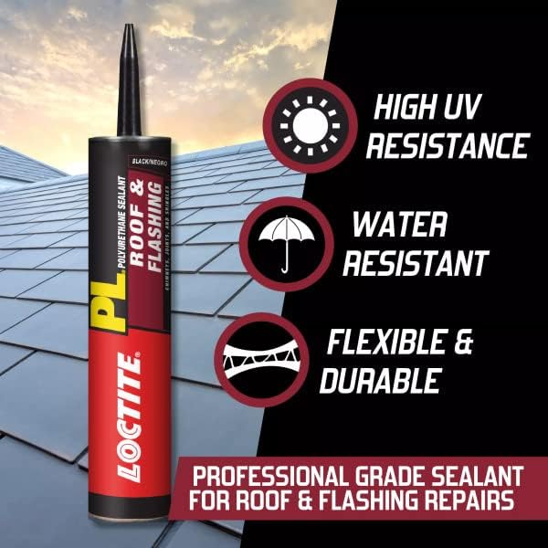 Loctite PL Roof Flashing Polyurethane Sealant, Black, 10 fl oz Cartridge, 12 ...