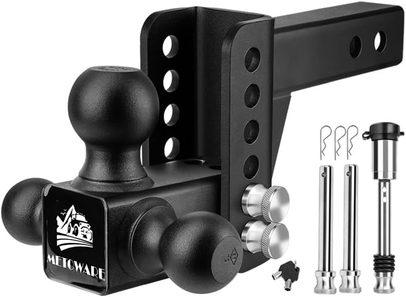 METOWARE Tri-Ball Trailer Hitch, Fits 2'' Receiver 4'' Drop/R...
