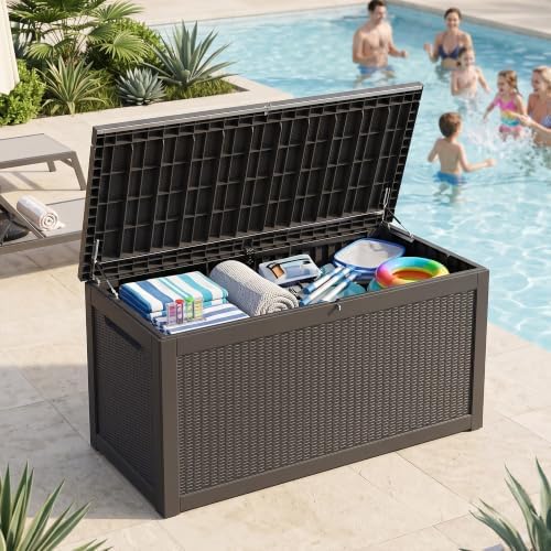 350 Gallon Outdoor Storage Box, Extra Large Waterproof Resin Deck Box with Lo...