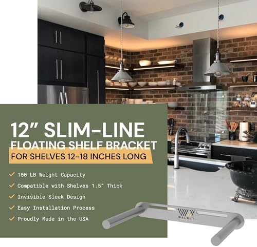 Slimline 12” Floating Shelf Bracket, 150 LB Weight Capacity, Supports 1.5&quo...