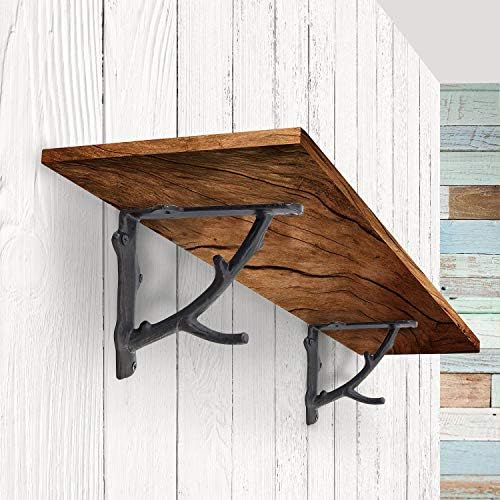 NACH Decorative Shelf Brackets, 4 Pack of 5.5 x 1.8 x 5.5 inch, Black Cast Ir...