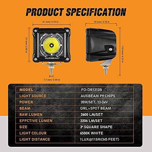 Auxbeam FA Series 3-Inch LED Cubes Offroad Pod Lights Driving Spot Lights