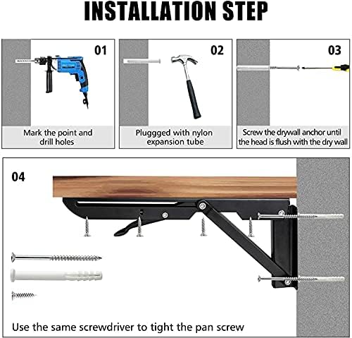 Folding Shelf Brackets - 20 Inch 4 Pcs Heavy Duty Metal Collapsible Shelf Bra...