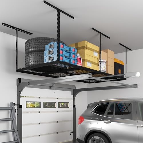 FLEXIMOUNTS 4x8 Overhead Garage Ceiling Storage Rack Organization, Black