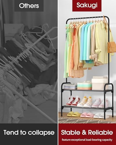 Sakugi Clothes Rack 2-Tier Shoe Organizer, Metal, 29.3x12.5x59.6, Black