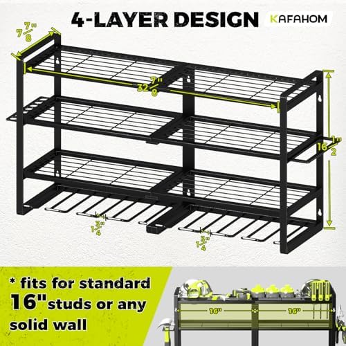 KAFAHOM Power Tool Organizer-8 Drill Holder Wall Mount,4 Layer Heavy Duty Met...