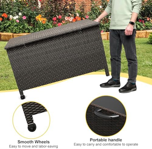 Wicker Deck Box, 185 Gallon All-Weather Outdoor Storage Box - Brown
