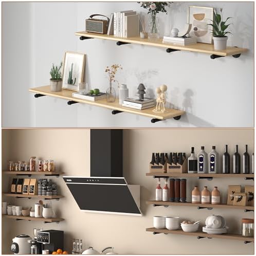 Industrial Pipe Shelf Brackets for 10 Inches Board, Heavy Duty Wall Mounted M...