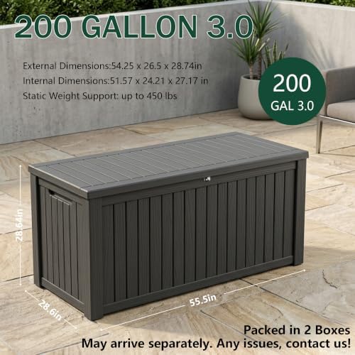 Outdoor Storage Box,200 Gallon Waterproof Deck Box [Upgraded 3.0]