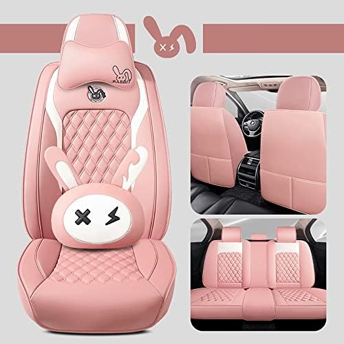 Cute Bunny Seat Cover 5 Set with Waterproof PU Leather for Cars SUV Pick-up T...