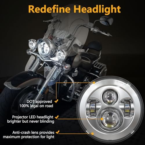 7 inch LED Headlight Fog Passing Lights DOT Kit Ring Motorcycle for Touring R...
