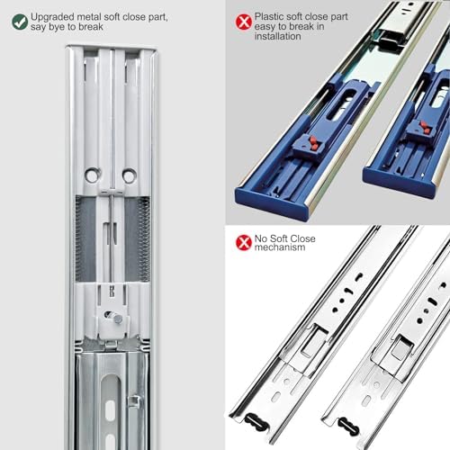 22 inch Soft Close Drawer Slides 4 Pairs Ball Bearing Full Extension Cabinet ...