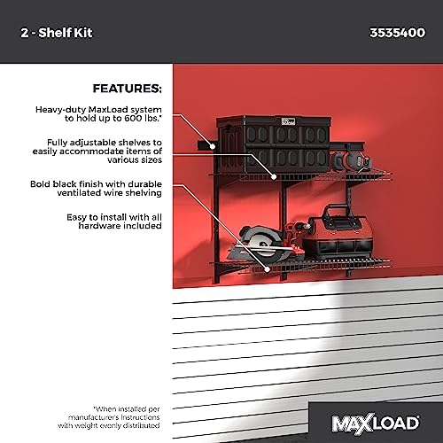 ClosetMaid Heavy Duty Wall Shelf Kit for Garage, 2 Shelves, Adjustable ShelfT...