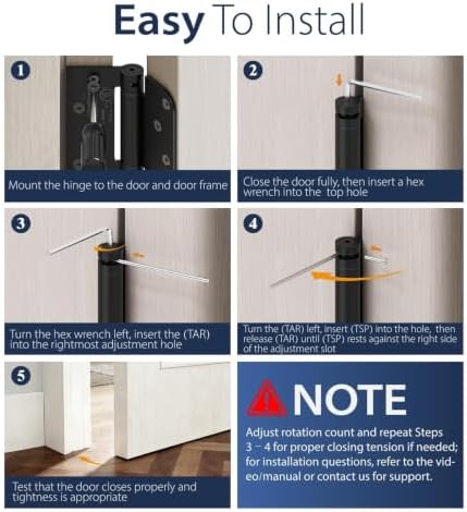 3-Pack 4 Inch Self Closing Door Hinges,Square & 5/8" Radius Corners,...