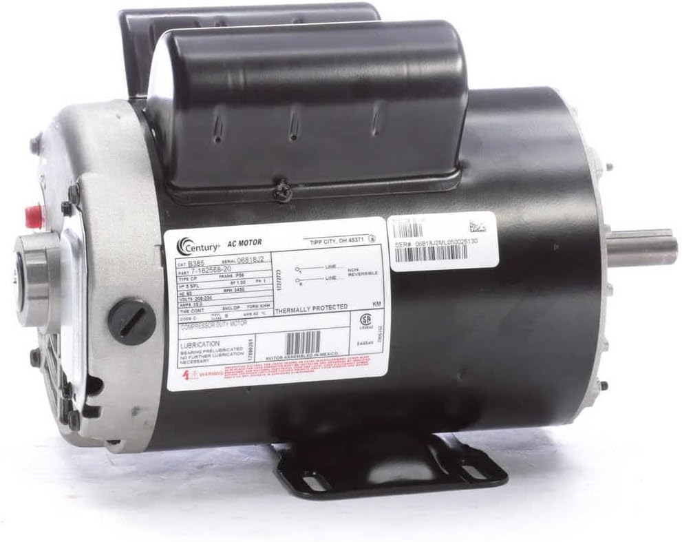 5 HP SPL 3450rpm P56 Frame 230 Volts Replacement Air Compressor Motor - Centu...