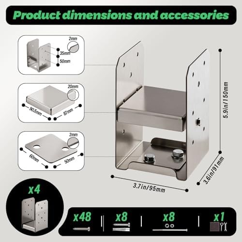 4"x4" Adjustable Post Base, 4Pcs，Stainless Steel Post Anchor Bracket