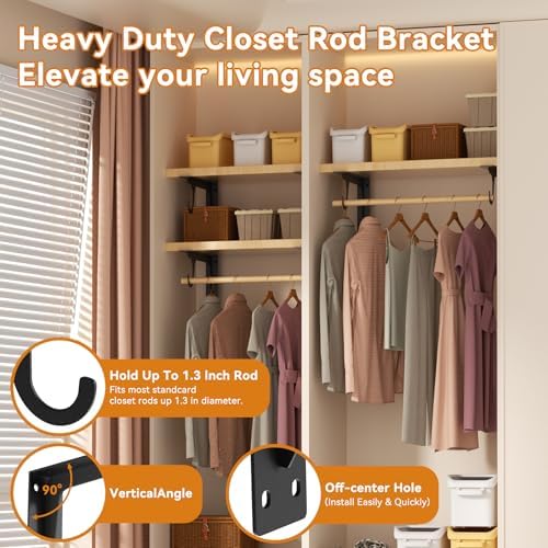 4Pack Heavy Duty Closet Rod Brackets Support 300lbs Capacity