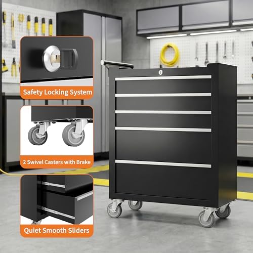 Garvee Rolling Tool Chest, 5 Drawers Tool Storage Cabinet, Toolbox with Wheel...