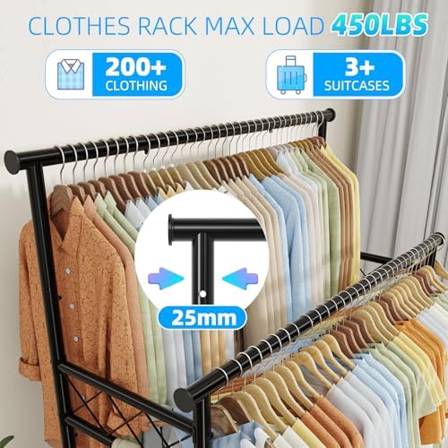 Ekisemio Heavy Duty Clothes Rack, Rolling Clothing Rack With Shelves Load 450...