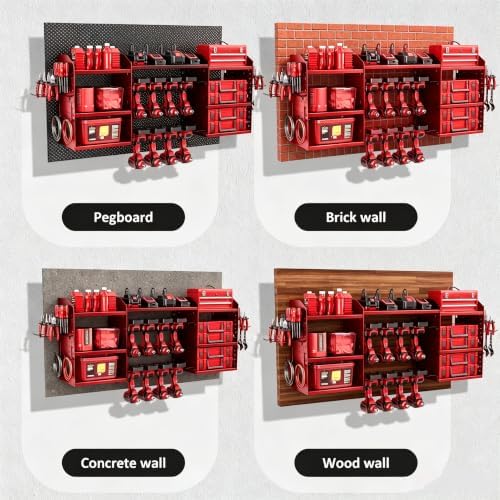Power Tool Organizer Wall Mount with Charging Station, Heavy-Duty Metal Garag...