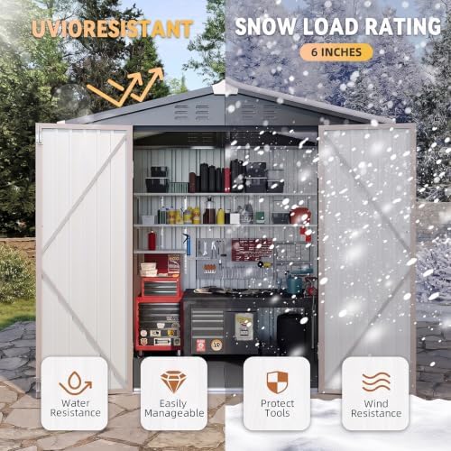 Aoxun 8'x6' Shed with Floor Galvanized Steel Outdoor Storage Shed Brown