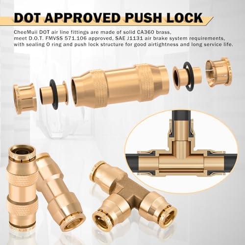 CheeMuii 78 Pcs Brass DOT Air Line Fittings Kit Push Lock DOT Air Fittings