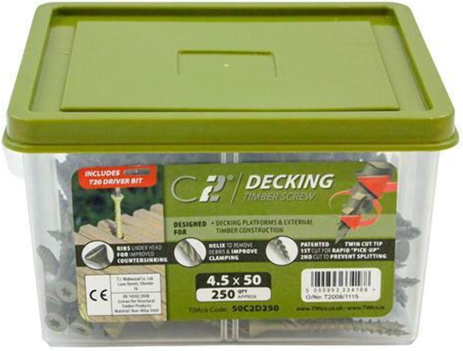TIMCO C2 Decking Screws TX20 CSK GRN Range - 4.5 x 50mm - Tub of 250
