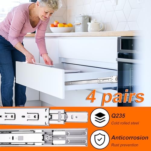 22 inch Drawer Slides 4 Pairs (8pcs) Soft Close 3 fold Full Extension Side Mo...