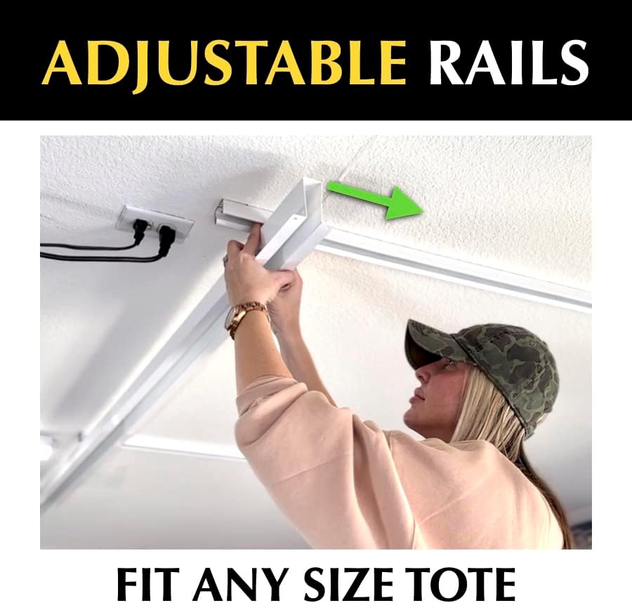 E-Z Garage Storage Tote Slide PRO – Made in USA Ceiling Tote Rack, 15 Totes