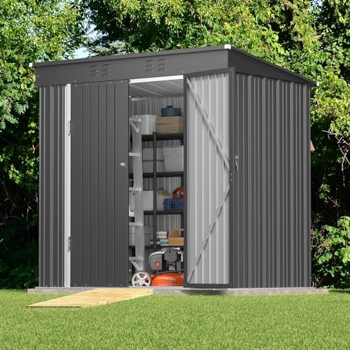 Gizoon 6x4 FT Outdoor Shed, Metal Garden Shed Lockable Doors, Dark Gray