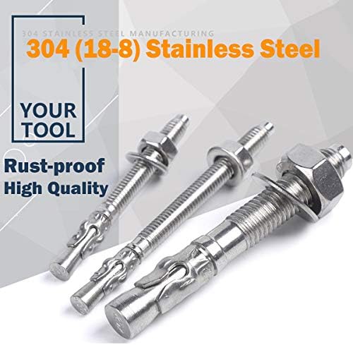5/8" X 7" Concrete Anchor, 304 Stainless Wedge Anchor with Excellen...