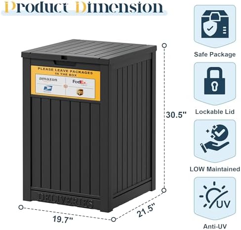 Package Delivery Box for Outside, Outdoor Storage Box, Classic Black